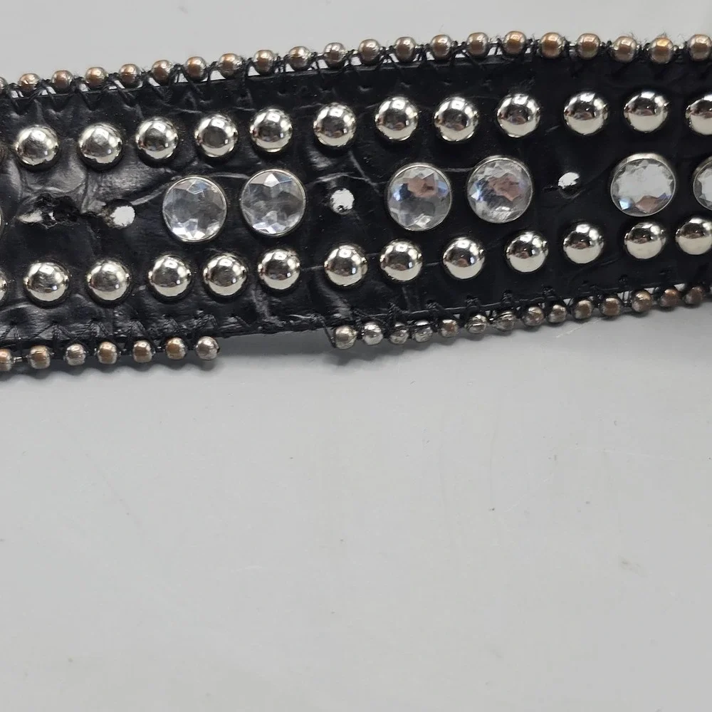 Vintage Western Embellished Rhinestone Black  Y2K  Beaded Punk Grunge Size 34